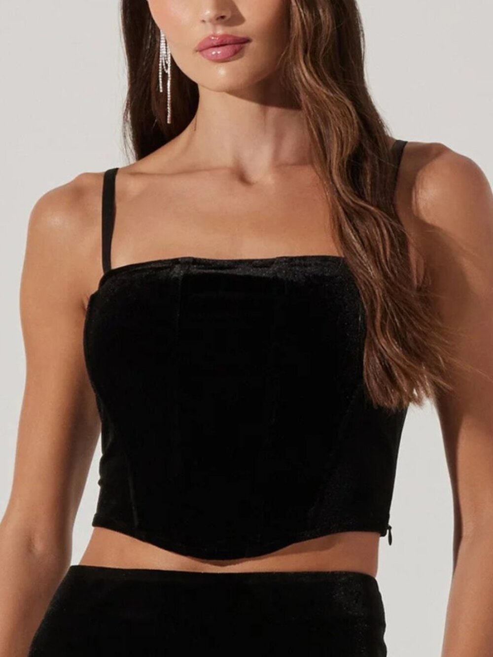 New! ASTR Black Crop Top Corset Bustier Velvet Sleeveless Size XS